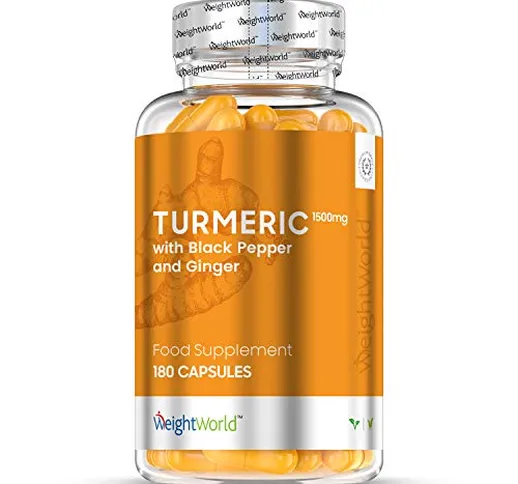 CURCUMA E PIPERINA + ZENZERO, Formula Extra-Forte 1500mg, Antinfiammatorio e Antiossidante...