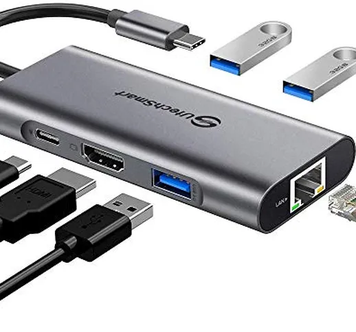 UtechSmart - Adattatore USB C a HDMI 6 in 1 con Ethernet da 1000 m, porta di ricarica Pd T...