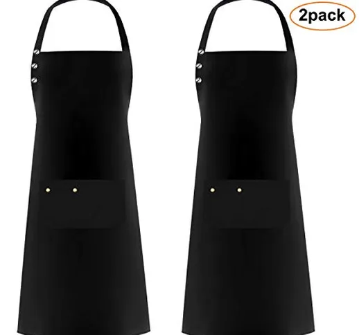 2 Pezzi Grembiule da Cucina Con 3 Tasche per Uomo Donna, Regolabile Grembiule da Cuoco Imp...