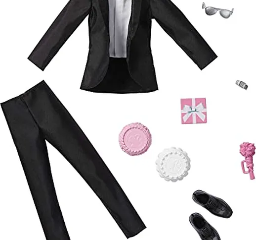 Barbie Fashion Pack: abito da sposa per bambola Ken con smoking, scarpe, orologio, regalo,...