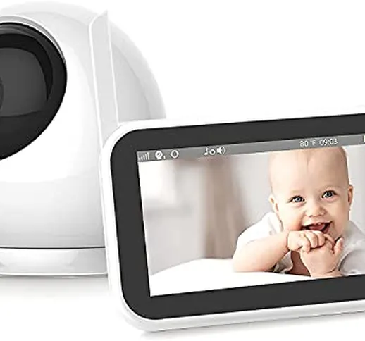 Baby monitor video wireless MYPIN con display LCD da 4,3 pollici e telecamera robotica, au...