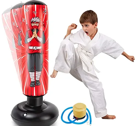 Gonfiabile Sacco da Boxe per Bambini - 140 CM Ninja Sacco da Boxe da Terra Per Ragazzi con...