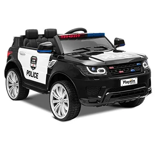 Playkin COP CAR 12V Batteria Auto della Polizia per Bambini 3-8 anni con Luci, Suoni, Tele...