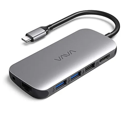 VAVA USB C Hub 9 in 1 Type C Adattatore Porta 4K HDMI, 3.5mm Audio Output, Porta 1Gbps Eth...