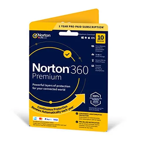 Norton 360 Premium 2020 | 10 Devices | 1 Year | Includes Secure VPN and Password Manager |...