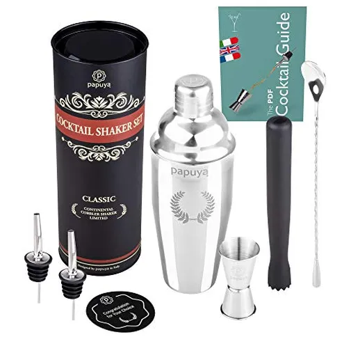 Cocktail Shaker Set Barman Professionale 750ml Acciaio Inox Completo Kit Accessori Ricetta...