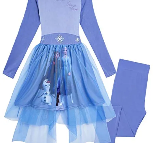 Disney Frozen 2 Vestito Bambina con Elsa Anna, Vestiti Bimba Principessa, Costume con Abit...