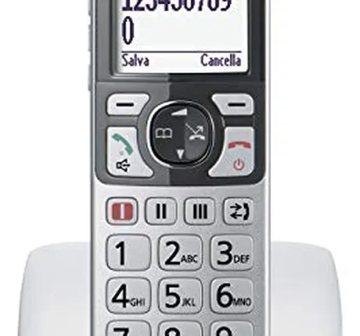 Panasonic KX-TGE510JTS Telefono Cordless (DECT), Ampio Schermo Retroilluminato, Tasti Gran...