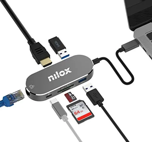 Adattatore universale USB-C multifunzione HDMI/lettore SD/micro SD USB/LAN ricarica PD