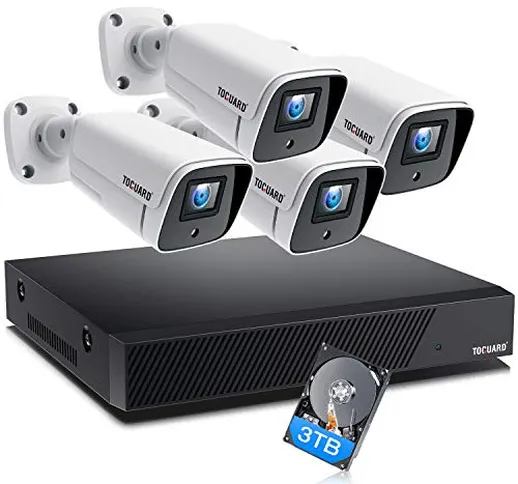TOGUARD 8CH 4K Kit Videosorveglianza PoE Esterno, 4X 8MP Telecamere IP Sistema di Sorvegli...