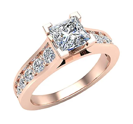Anello di fidanzamento con diamante solitario con diamante e diamanti da 1,32 ct, 14 carat...