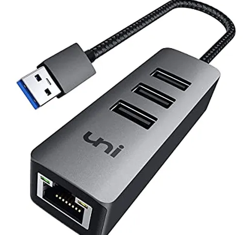 uni Adattatore USB Ethernet, Hub USB 3.0 Ethernet con Porta LAN LAN RJ45 da 1 Gbps, per Ma...