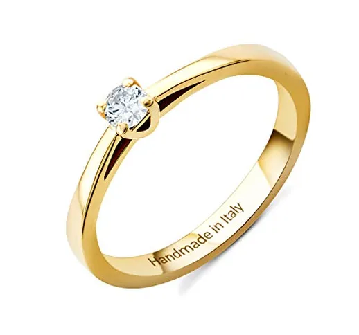 Orovi - Anello da donna in oro giallo 14 carati (585) e diamante 0,1 ct, solitario e Oro g...