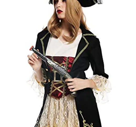 dressmeup - W-0266 Costume Vestito Cappello Donna Carnevale Halloween Nobile Barocco Pirat...