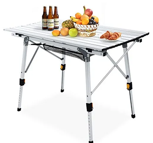 Tavolo da picnic pieghevole in alluminio con tovaglia regolabile in altezza, utilizzato pe...