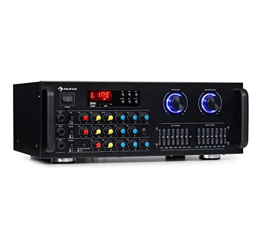 AUNA Amp-Pro1 BT - Amplificatore PA, 2x50 Watt RMS, Bluetooth, USB, 3 Ingressi Microfono,...