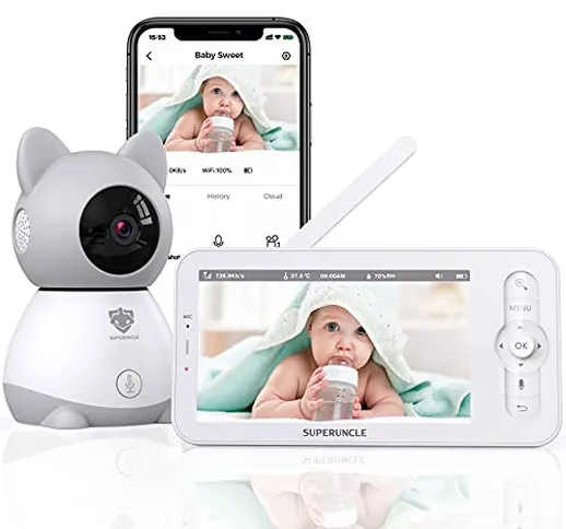 SUPERUNCLE Baby Monitor, Baby Monitor Video Telecamera Digitale 1080P Supporta Visione Not...