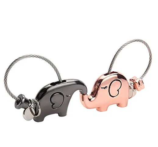 Joykey portachiavi elefante 1 paio per coppia amanti valentine dolce regalo zinco lega luc...