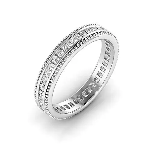 Milgrain, anello Eternity da donna con diamante rotondo da 0,42 carati, larghezza 3,70 mm,...