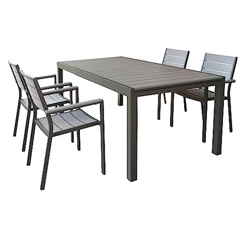 Set tavolo e sedie da giardino per esterno in alluminio cm 180/240 x 100 x 73 h con 4 sedu...