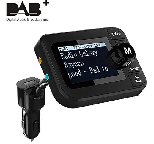 DAB Trasmettitore FM,Auto Dab+ Radio Adattatore DAB Radio Trasmettitore FM Bluetooth,Auto...