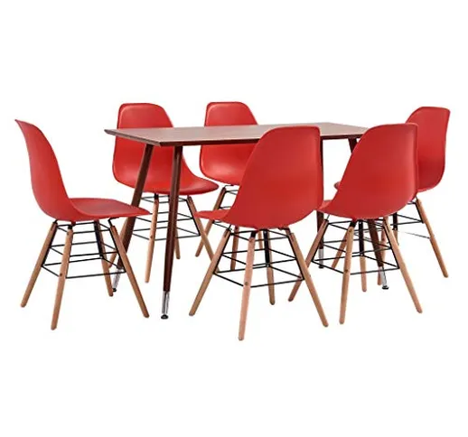 VidaXL - Set da pranzo, 7 pezzi Set di tavolo e 6 sedie per sala da pranzo, in plastica, c...