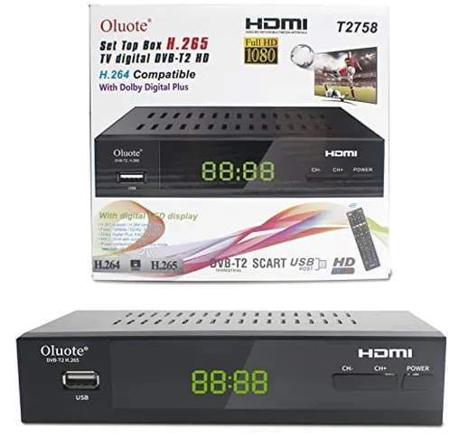 Decoder DVB-T2 HD, Oluote Decoder Digitale Terrestre 1080p Sintonizzazione Automatica, HDM...