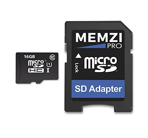 MEMZI PRO - Scheda di memoria micro SDHC da 16 GB, classe 10, 90 MB/s, con adattatore SD,...