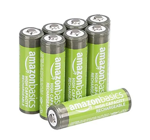 Amazon Basics - Batterie AA ricaricabili, ad alta capacità, pre-caricate, confezione da 8...