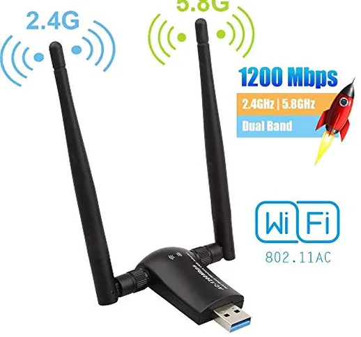 Flybiz Adattatore WiFi 1200Mpbs, Adattatore USB 3.0 WiFi, Dual Band Wireless Adapter WiFi...