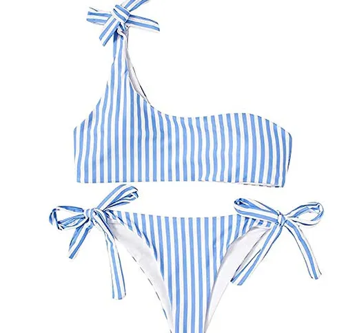 heekpek Donna da Bagno Due Pezzi Interi Una Spalla Costumi Sexy Vintage Push Up Bikini Bow...