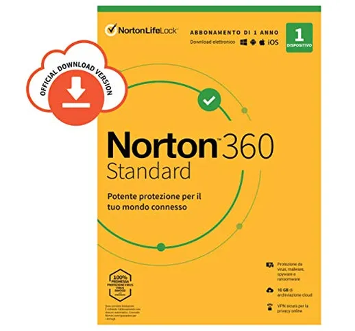 Norton 360 Standard 2020 |1 Dispositivo Licenza di 1 Anno Secure VPN e Password Manager PC...