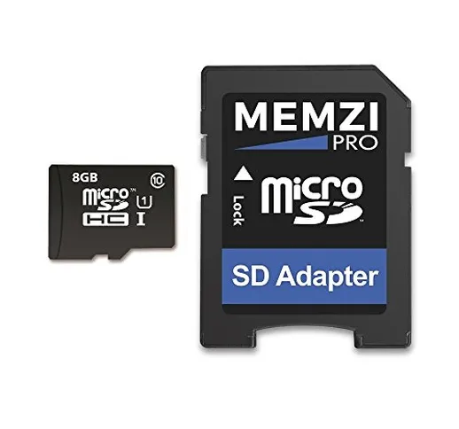 MEMZI PRO - Scheda di memoria micro SDHC da 8 GB, classe 10, 90 MB/s, con adattatore SD, p...