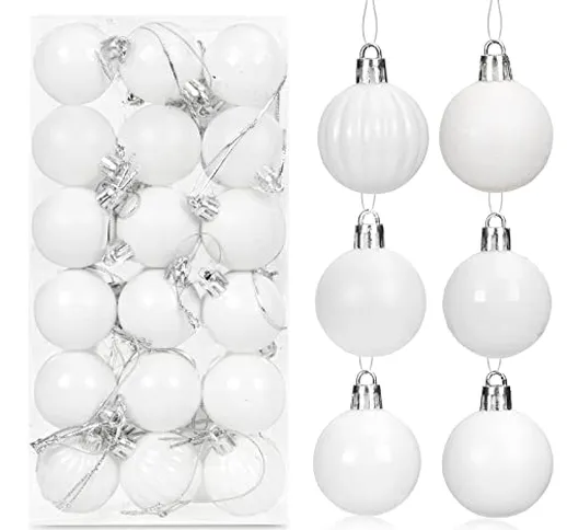 4 cm Palline di Natale Bianco, 36 Pezzi Palline Albero Natale, Bagattelle per Alberi di Na...