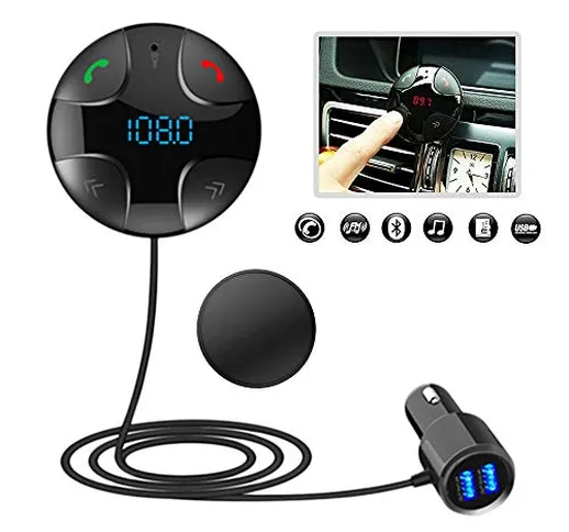 Trasmettitore FM Bluetooth, iitrust Bluetooth Radio Adattatore da Auto Kit, Caricabatteria...