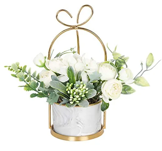 Hobyhoon Fiori di seta artificiale con vaso di ortensia e crisantemo disposizione floreale...