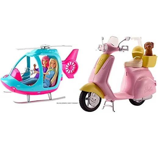 Barbie Fwy29 L'Elicottero Per Bambole, Rosa E Azzurro Con Elica Che Gira, Giocattolo Per B...