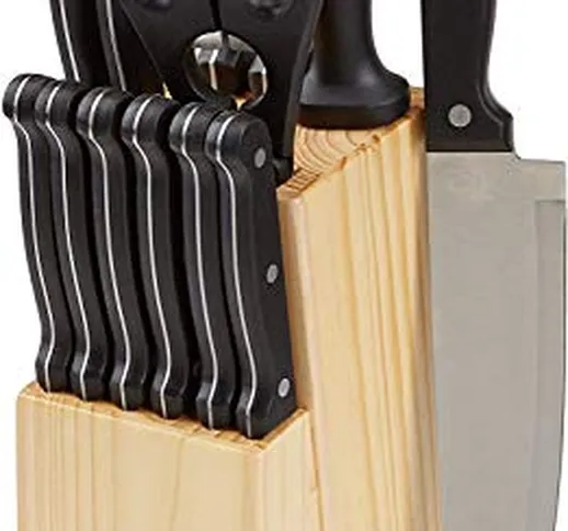 Amazon Basics - Set di 14 coltelli con ceppo