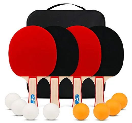 XGEAR Set da Ping Pong, Set di Racchette da Ping Pong con 4 Racchetta e 8 Palline, Racchet...