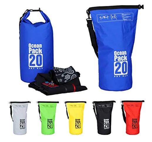 Relaxdays Zaino Impermeabile Ocean Pack 20L Borsa Ultraleggera Sacca Dry Bag da kajak Raft...