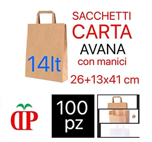 C.N. Shopper Carta Sacchetti di Carta con Manici Avana 26x41 cm 100 PZ Shopper Busta in Ca...