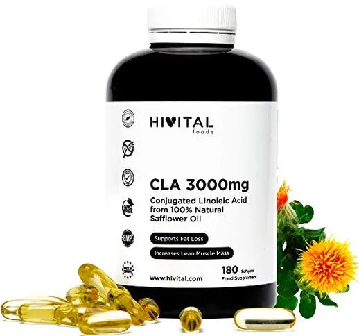CLA Acido Linoleico Coniugato 3000 mg per dose | 180 softgels di Olio Vegetale di Cartamo...