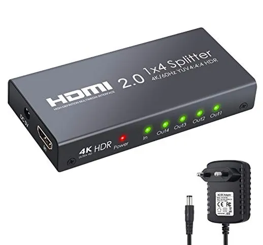 ESYNiC HDMI 2.0 Splitter 4 Vie HDMI Splitter Supporta 4K@60Hz YUV 4:4:4 e HDR con Alimenta...