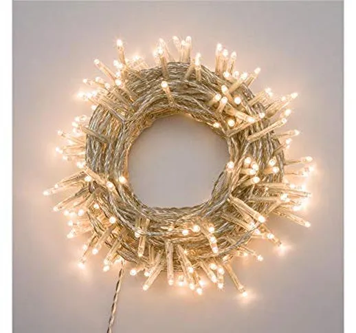 Serie Catena di LUCI 1500 LED Bianco Caldo 30,5mt Cavo Trasparente - Albero di Natale