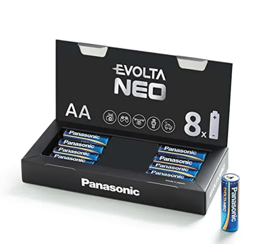 Panasonic Evolta NEO, Batteria Alcalina, Scatola da 8 AA, Prestazioni Forti, Particolarmen...