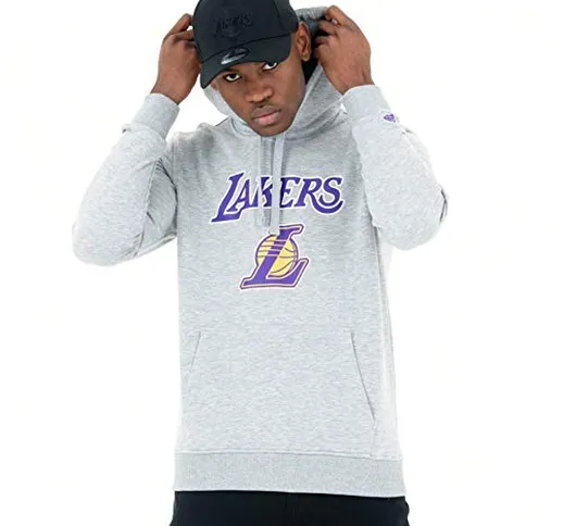 New Era Adidas Los Angeles Lakers - Felpa con Cappuccio, da Uomo, Taglia S, Colore: Grigio