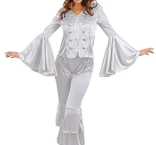 Ladies Silver Dancing Queen 1970s 70s Pop Star Celebrity Musician Fancy Dress Costume Outf...