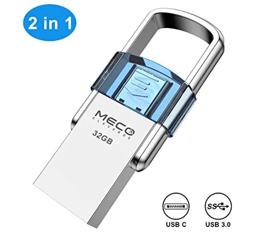 MECO ELEVERDE Chiavetta USB 32GB 3.0 USB Type C OTG con Coperchio di Protezione Memoria St...
