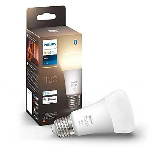 Philips Hue White Lampadina LED Smart, con Bluetooth, E27, 9.5W, Dimmerabile, 1100 Lumen,...