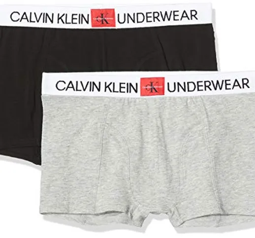 Calvin Klein 2pk Trunks Pantaloncini da Bagno, Grigio (1GreyHeather/1Black 0IM), 12-13 Ann...